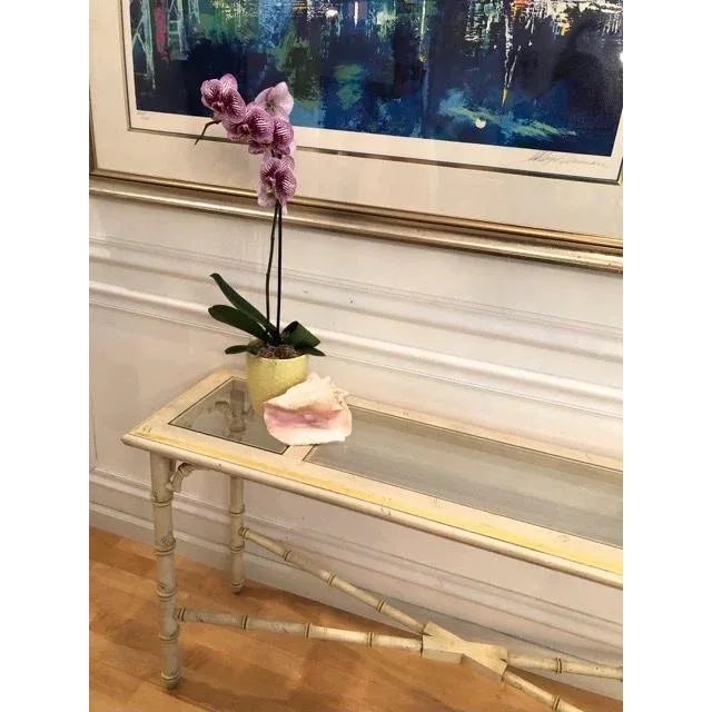 Mid 20th Century Vintage Console Table Glass Panels Faux Bamboo by Lane For Sale - Image 5 of 6