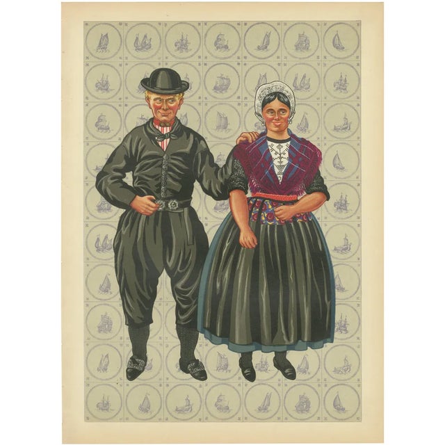 Gratiane de Gardilanne and Elizabeth Whitney Moffatt, Dutch Man and Woman of Urk in Sunday Dress with Broad Hats, 1932, Print For Sale