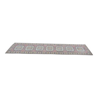 1960s Hand Knotted Muted Oushak Runner For Sale