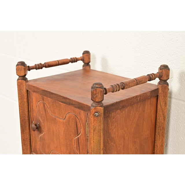 Stickley Brothers Style Antique Arts & Crafts Carved Walnut Smoker's Stand, Circa 1900 For Sale In South Bend - Image 6 of 12