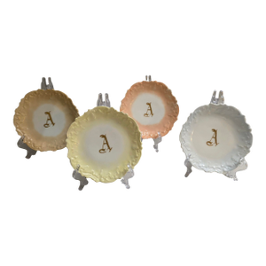 Antique Coiffe & Cie Limoges Porcelain Monogrammed Cabinet Plates -Set/4