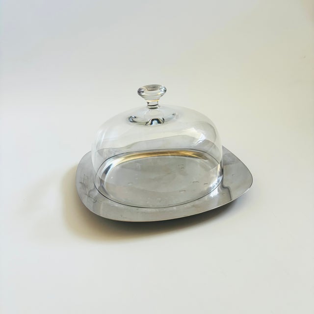 Mid Century Glass Cloche on Stainless Steel Tray by WMF Cromargan, Germany For Sale - Image 9 of 11