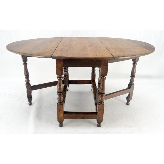 Solid Tiger Oak Oval Drop Leaf Gate Leg Dining Table Clean! For Sale - Image 4 of 18