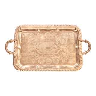 Vintage French Silver Plate Serving Tray With Handles For Sale