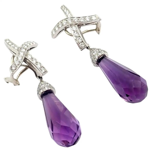 Platinum X Drop Diamond Amethyst Night + Day Earrings by Paloma Picasso for Tiffany & Co. Crafted in platinum, these...