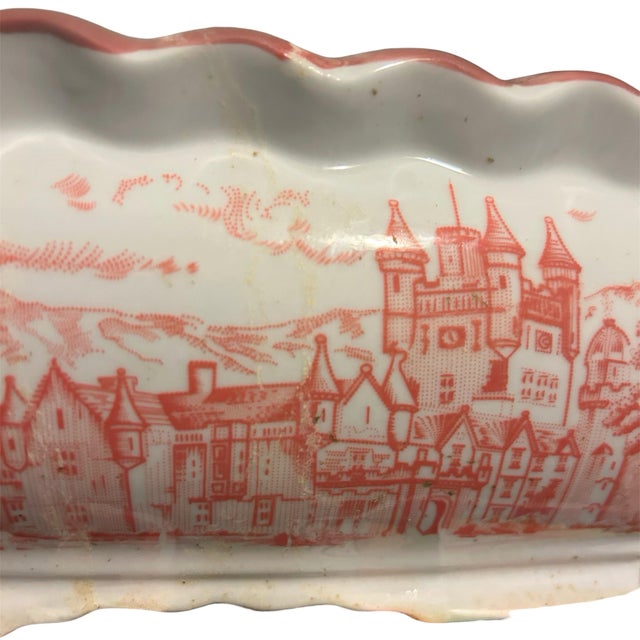 Rustic European Vintage Ceramic Rectangular Planter Plant Pot White Pink European City Design For Sale - Image 3 of 7