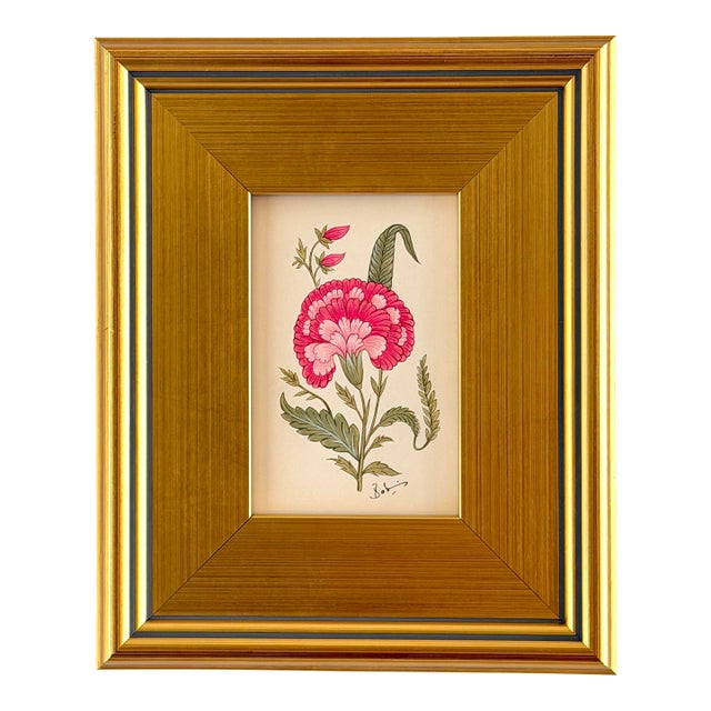 Original Hand-Painted Floral Motif Painting, Framed For Sale