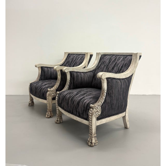 Mid 20th Century Vintage Neoclassical Painted Bergère Lounge Chairs - Pair For Sale - Image 5 of 8