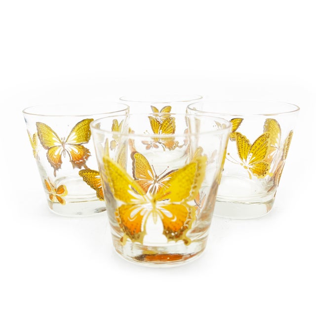 Mid-Century Libbey Glass 22-Karat Gold Butterfly Motif Barware Lowball ...