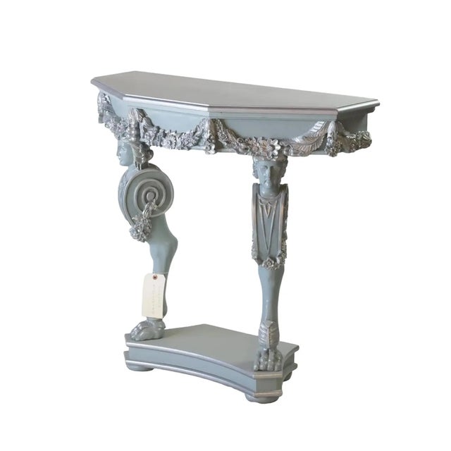 Pair of Vintage Silver and Gray Rococo-Style Side Tables/Console Tables For Sale - Image 4 of 12