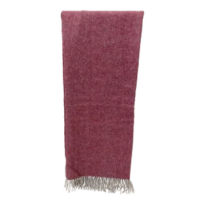 Soft Merino Lambswool Throw in a Rich Boysenberry Purple Chevron / Herringbone Pattern - Made in England