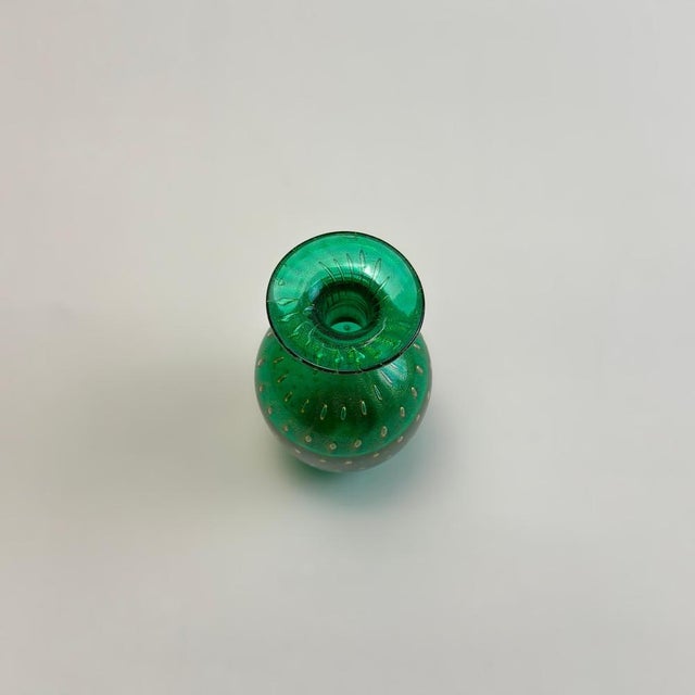 Gold Vintage Italian Murano Glass Vase with Bullicante, 1980s For Sale - Image 8 of 10