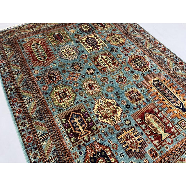 Turquoise Kazak Style Tree of Life Rug - 4'9" X 6'3" For Sale - Image 4 of 10