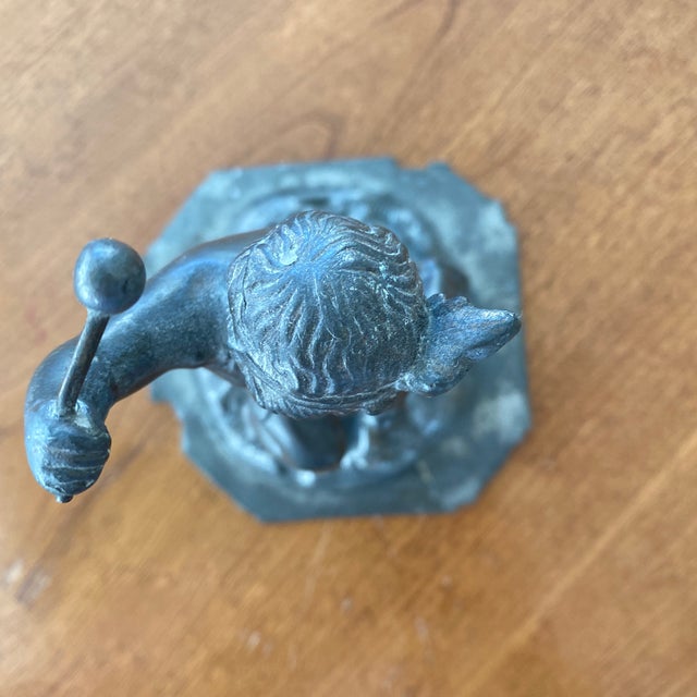 Metal Cherub With Mallet for Iron Forge Made in Silver Plate with Metal Patina For Sale - Image 9 of 11