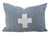 French Blue and Cream Appliqué Cross Wool & Linen Feather/Down Pillow For Sale In Los Angeles - Image 6 of 6