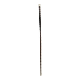 Antique Asian Sterling Silver Hand Carved Bamboo Style Wood Walking Stick Cane For Sale