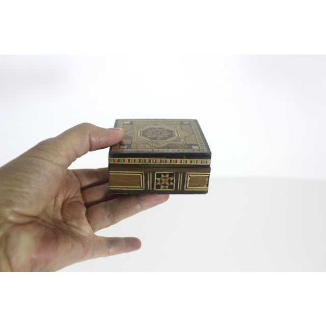 Vintage Wood Marquetry Inlaid Box Small Ring Handmade For Sale - Image 6 of 9