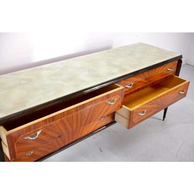 Brown Italian Walnut and Brass Sideboard, 1950s For Sale - Image 8 of 12