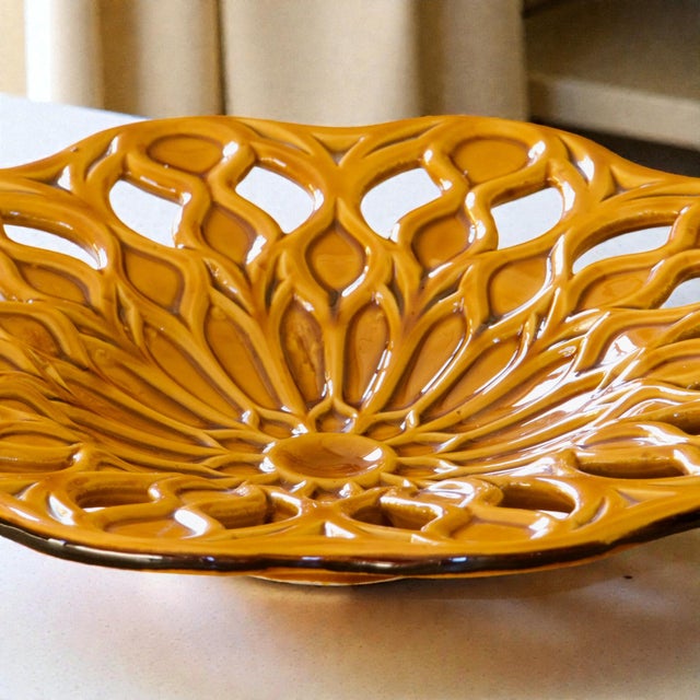 Mid-Century Modern Large French Openwork Majolica Fruit Bowl, 1950s For Sale - Image 3 of 7