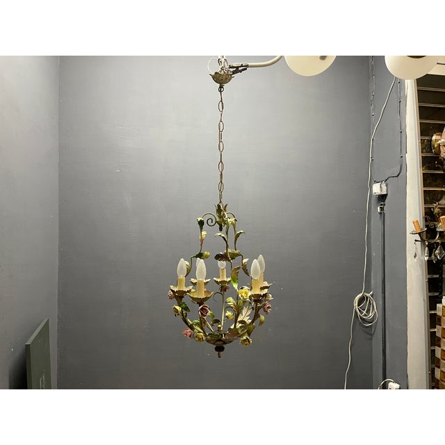 Italian Tole & Ceramic Floral Chandelier, 1960s For Sale - Image 14 of 18