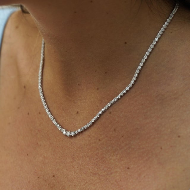 Silver 3.5 Carat Diamond Cupcake Graduated Tennis Necklace For Sale - Image 8 of 9