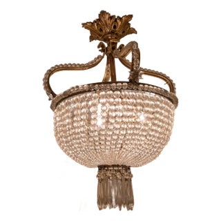 Vintage French Louis XVI Crystal Sack of Pearls Ceiling Mount Chandelier Fixture For Sale