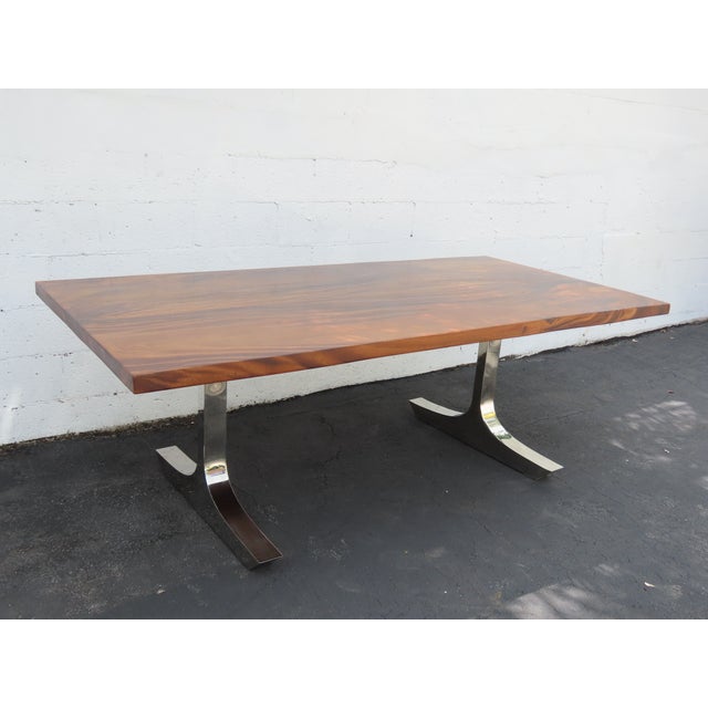 Solid Mahogany and Chrome Large Long Dining Table 6673 For Sale - Image 4 of 18