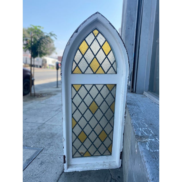 Arched Cathedral Spanish Tudor Style Leaded Glass Window For Sale - Image 10 of 10