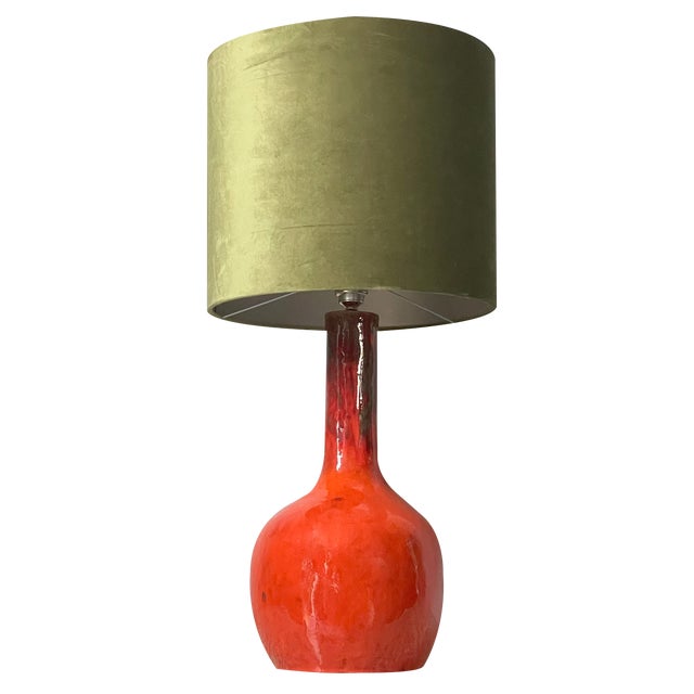 Orange Ceramic Table Lamp, 1970s For Sale