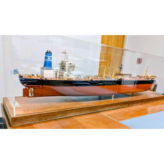 Wood Rare Museum Quality Tanker Ship Model in Display Case Titled "Mv Captain Gregos" For Sale - Image 7 of 18