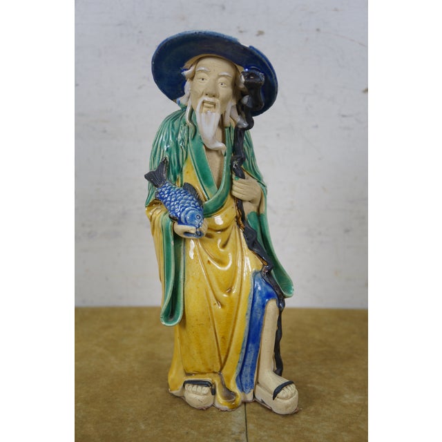 Yellow 5 Chinese Shiwan Ceramic Polychrome Mudmen Figurines Statues 10" For Sale - Image 8 of 18