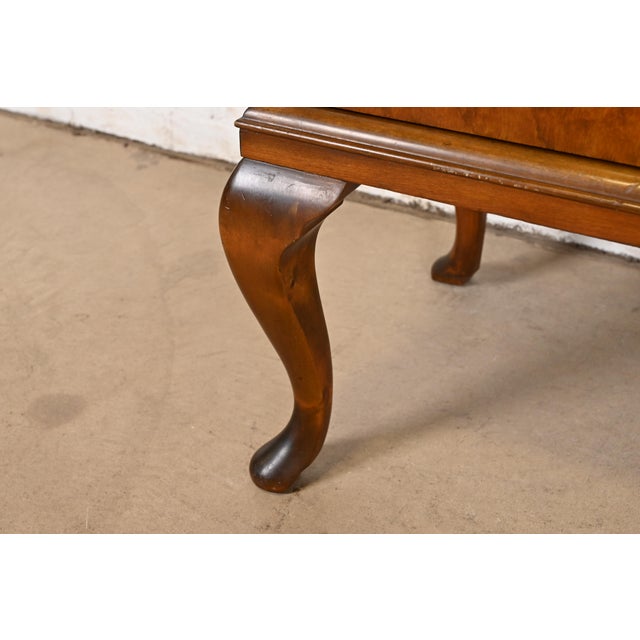 Brown Romweber Style Queen Anne Burl Wood Bookcase or Bar Cabinet, Circa 1930s For Sale - Image 8 of 11