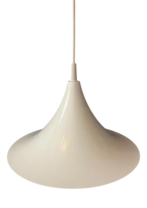 Vintage Space Age White Gloss Witch Hat Pendant Light