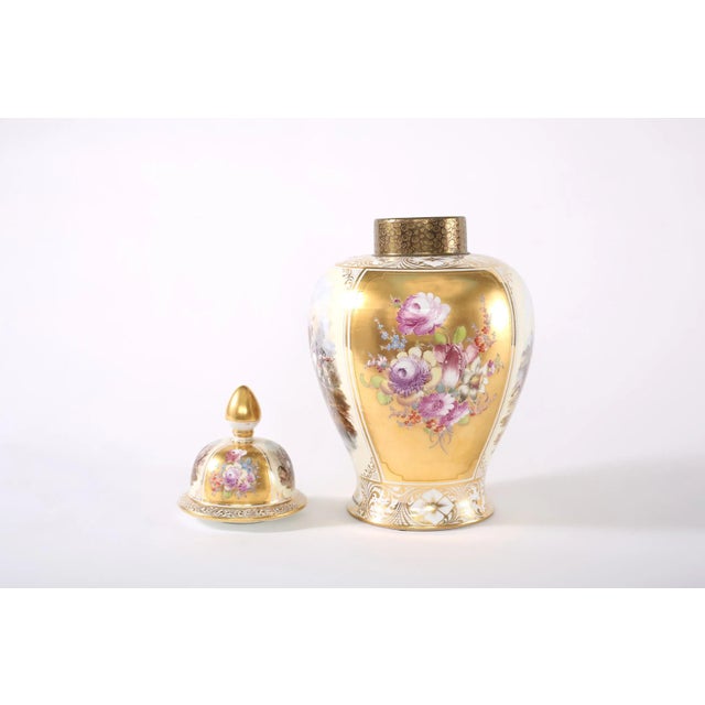 Contemporary Hollywood Regency Dresden Gilt Porcelain Covered Urn For Sale - Image 3 of 13