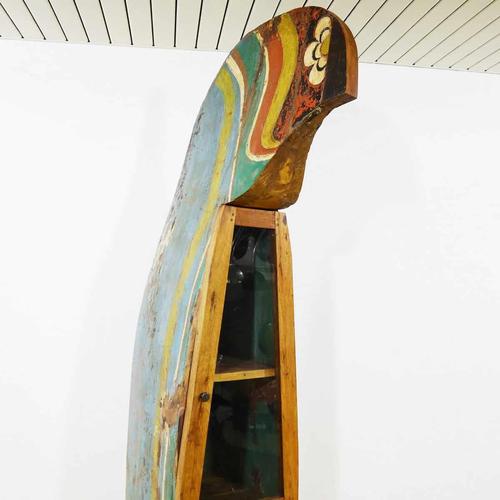 Wooden Bookcase with Glass Door and Painted Boat Section