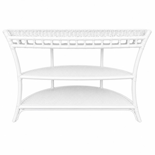 Mid-Century Modern Vintage 3-Tier Rattan Demi-Lune Console Table For Sale - Image 3 of 8