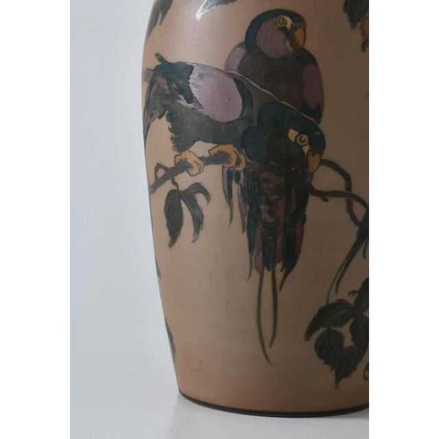 1930s Art Nouveau Ceramic Table Lamp Hand Decorated with Parrots, Denmark, 1930s For Sale - Image 5 of 12