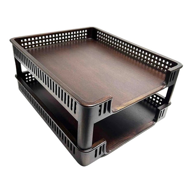 Selamat Designs Mahogany Letter Tray – Two Tier Lattice Desk Organizer For Sale