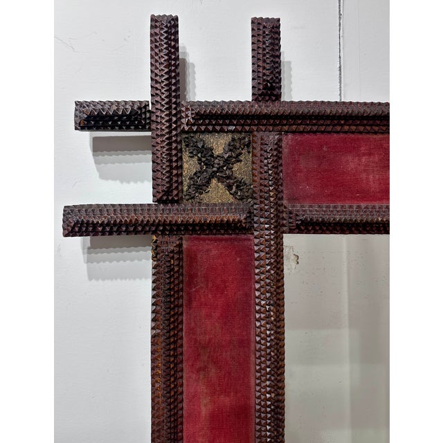 Antique Hand Crafted Folk / Tramp Art Mirror (c late 1800s). Original frame, finish, mirror and velvet inset. In full, the...