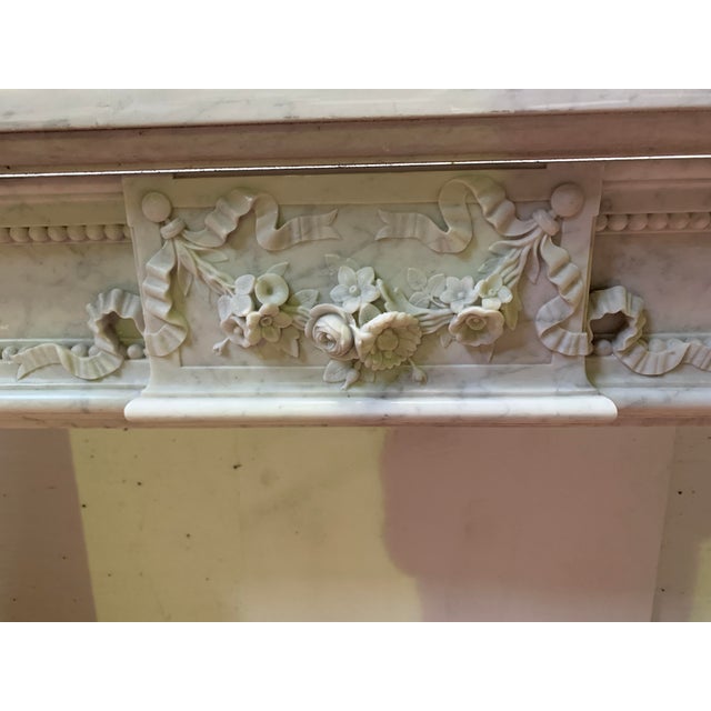 Louis XVI Style Fireplace in White Carrara Marble, 1800s For Sale - Image 4 of 18