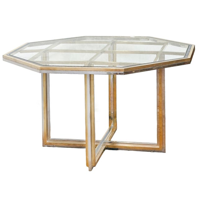Italian Modern Octagonal Center Table of Chrome and Brass With Glass Top For Sale In Austin - Image 6 of 9