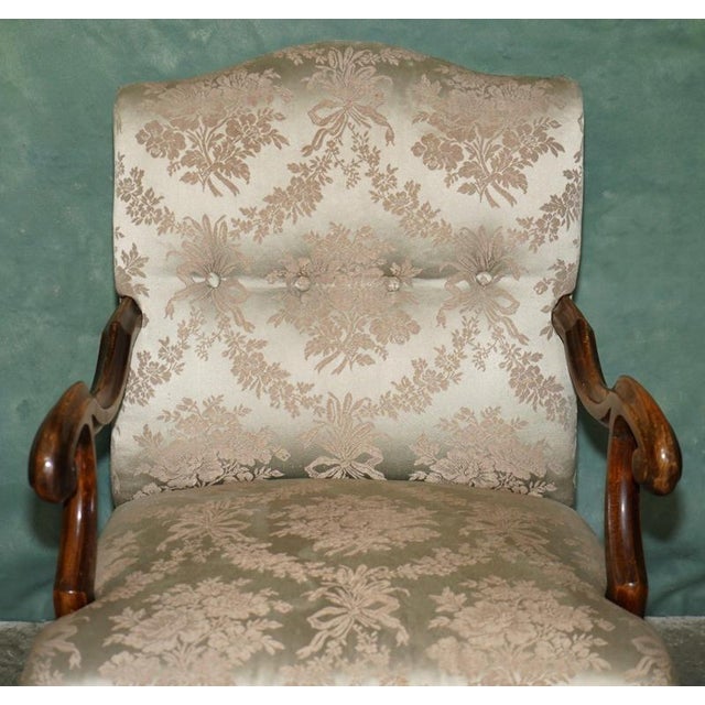 Antique French Walnut Armchairs with Silk Damask, 1880s, Set of 2 For Sale - Image 4 of 18