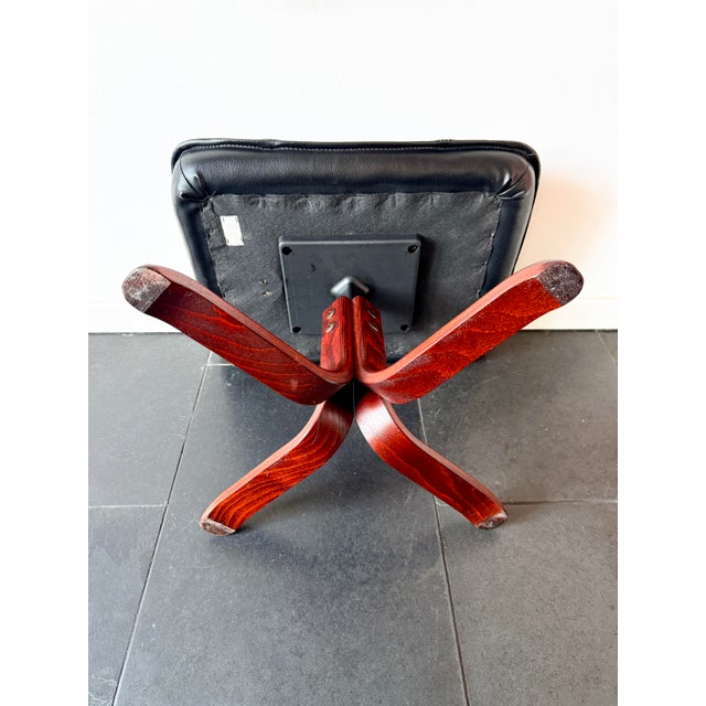 Vintage Lindos Black Leather and Wood Ottoman from Ikea, 1997 For Sale - Image 11 of 15