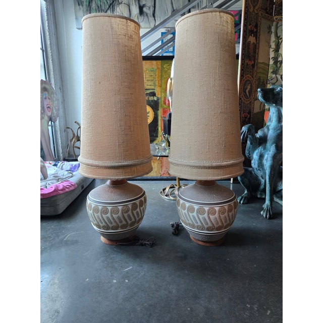 Mid Century Modern Atomic Age Table Lamps sold as found previously owned showing normal sign of use.