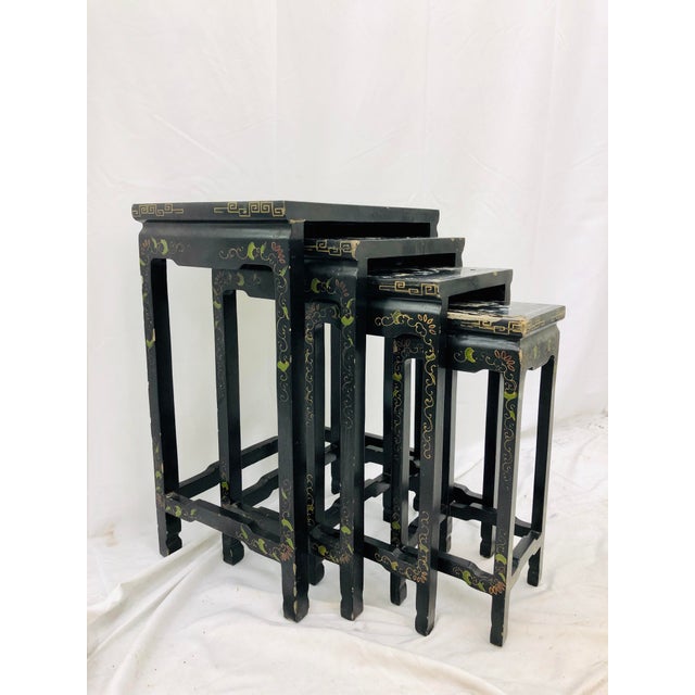 Antique Chinoiserie Painted Lacquerware Nesting Tables - Set of 4 ...