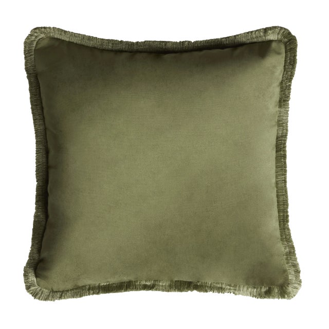 Major Collection Cushion in Green Velvet with Fringes from Lo Decor For Sale