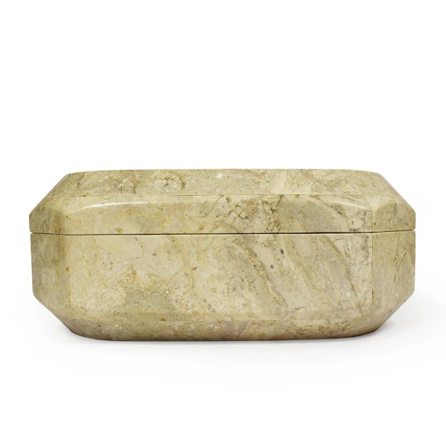 Mid-Century Modern Modern Solid Stone Ivory Color Octagonal Oval Geometric Shape Trinket Jewelry Box For Sale - Image 3 of 10