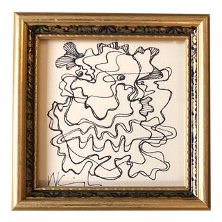 Original Vintage Wayne Cunningham Abstract Ink Drawing Framed For Sale