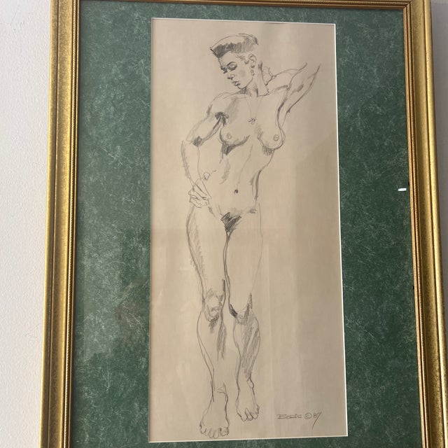Figurative 20 Th Century European School Pencil on Paper Figurative Portrait of Lady Signed Framed Made in 1987 For Sale - Image 3 of 10