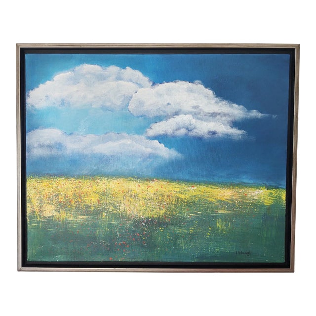 "Poppies and Buttercups" Contemporary Original Impressionist Style Landscape Painting by Linda McDonough, Framed For Sale
